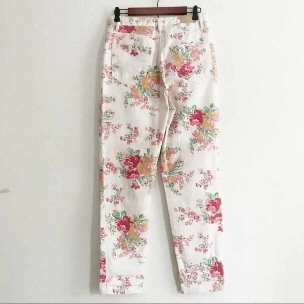 BDG Urban Outfitters Floral High Rise Mom Jeans 29 White Straight Leg